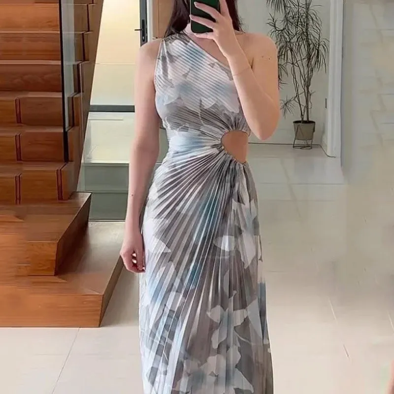 Elle Pleated Diagonal Dress