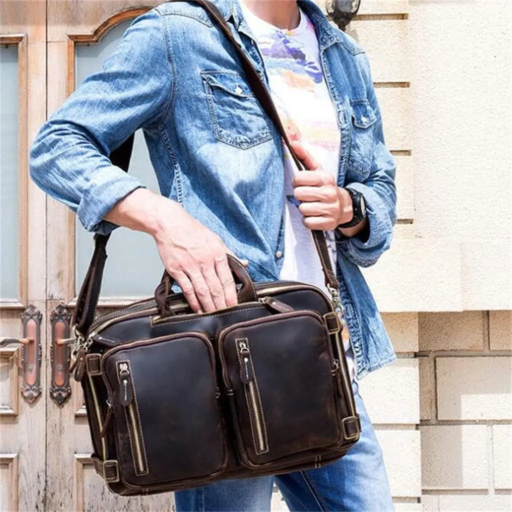 European and American Men's Briefcase Multifunctional Handbag Leather Shoulder Bag to Work Computer Bag
