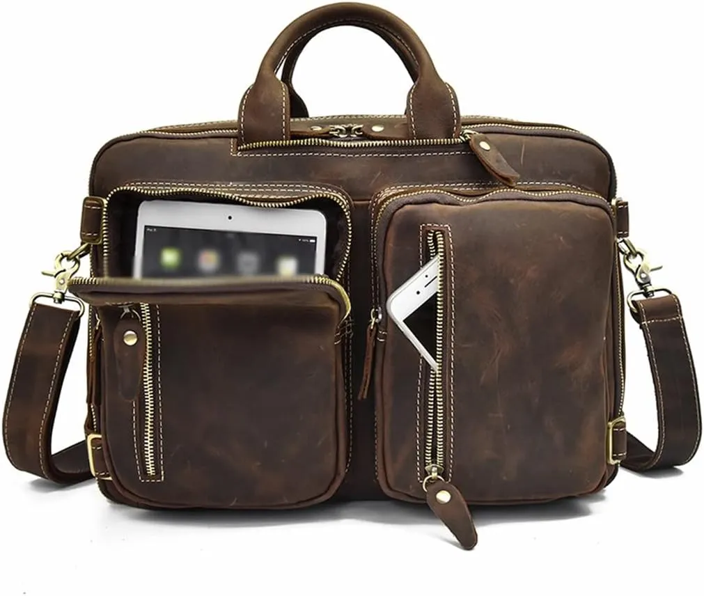 European and American Men's Briefcase Multifunctional Handbag Leather Shoulder Bag to Work Computer Bag