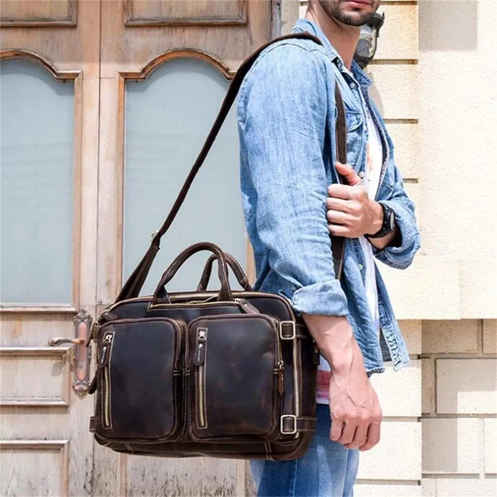 European and American Men's Briefcase Multifunctional Handbag Leather Shoulder Bag to Work Computer Bag