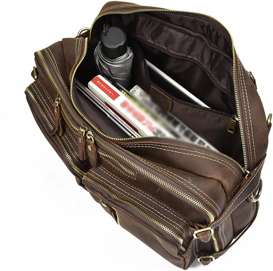 European and American Men's Briefcase Multifunctional Handbag Leather Shoulder Bag to Work Computer Bag