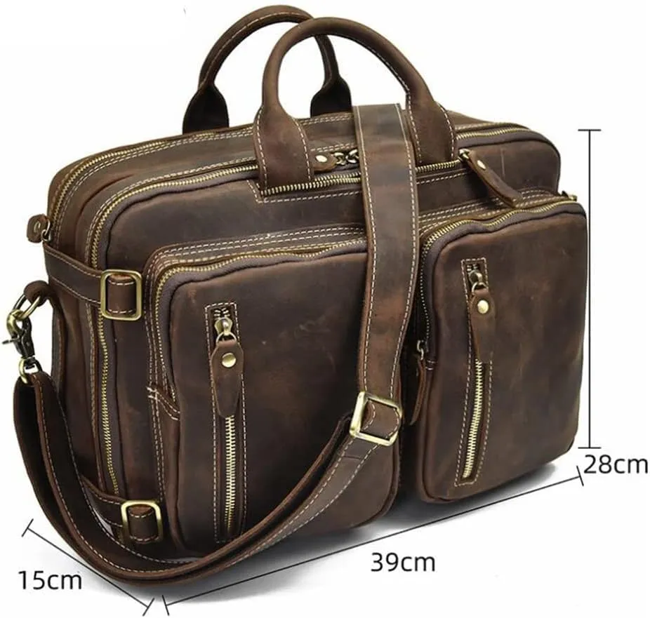 European and American Men's Briefcase Multifunctional Handbag Leather Shoulder Bag to Work Computer Bag