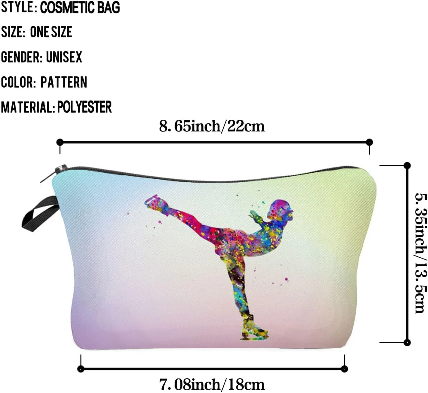 Figure Skating Makeup Bag - Cute Small Organizer Travel Toiletry Zipper Pouch - Present for Skaters, Coach, Women
