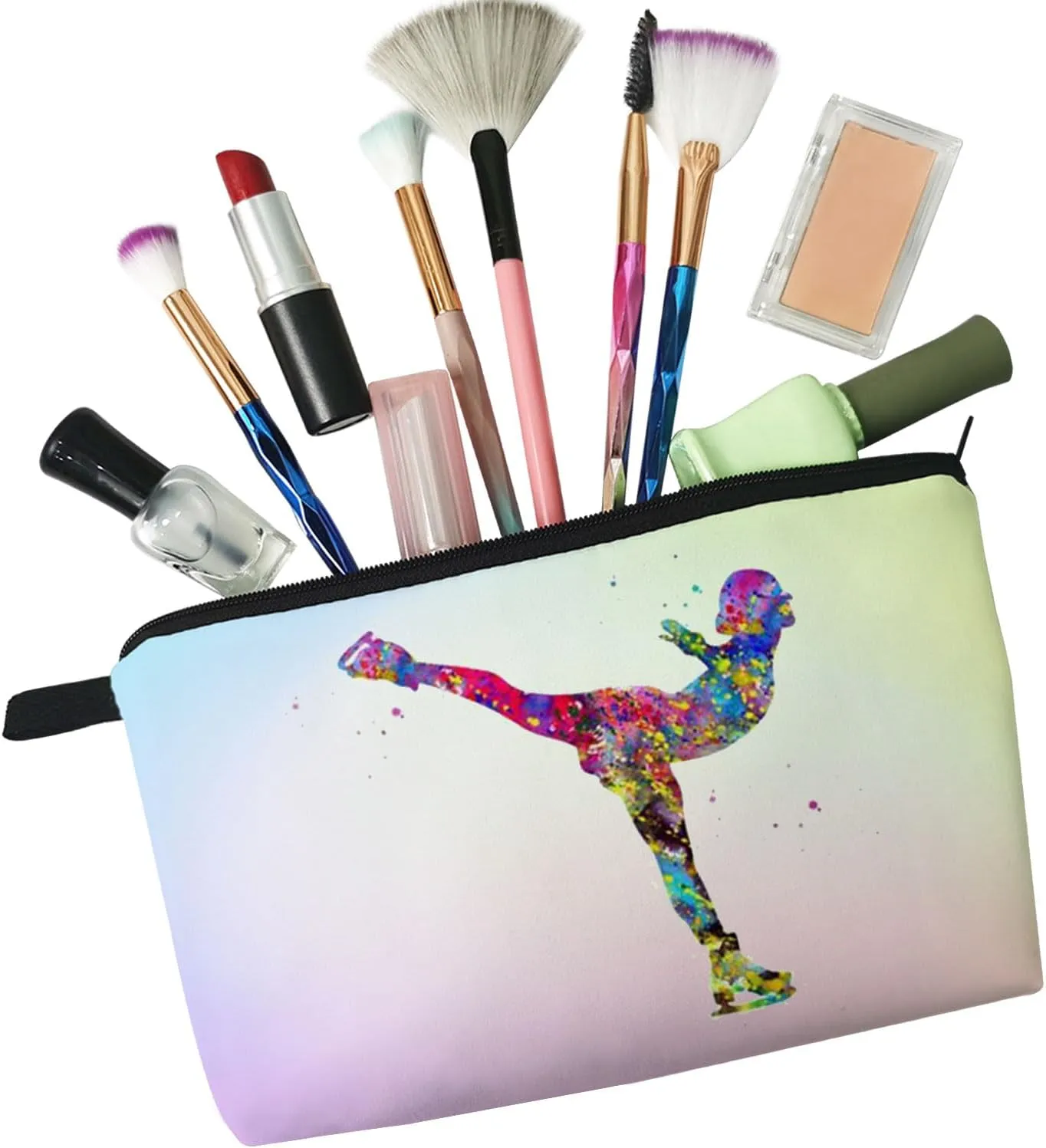Figure Skating Makeup Bag - Cute Small Organizer Travel Toiletry Zipper Pouch - Present for Skaters, Coach, Women
