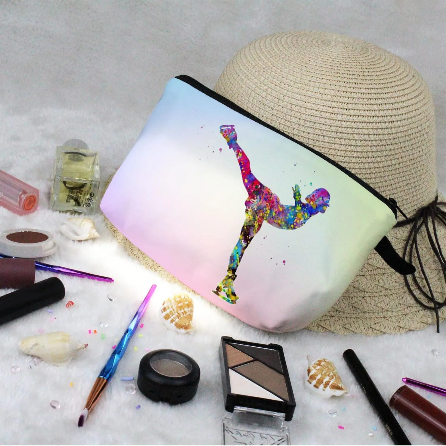 Figure Skating Makeup Bag - Cute Small Organizer Travel Toiletry Zipper Pouch - Present for Skaters, Coach, Women