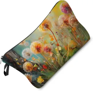 Floral Dandelion Makeup Bag Oil Painting Style Dandelion Print Small Organizer Zipper Pouch Floral Cosmetic Bag Present for Women Friends