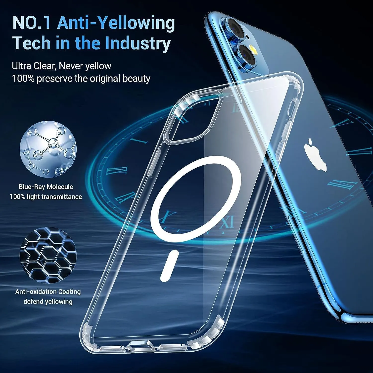 for iPhone 11 Case [Compatible with MagSafe] Clear Non-Yellowing Slim Shockproof Anti-Fingerprint Anti-Scratch Protective Cover for 6.1'' Clear