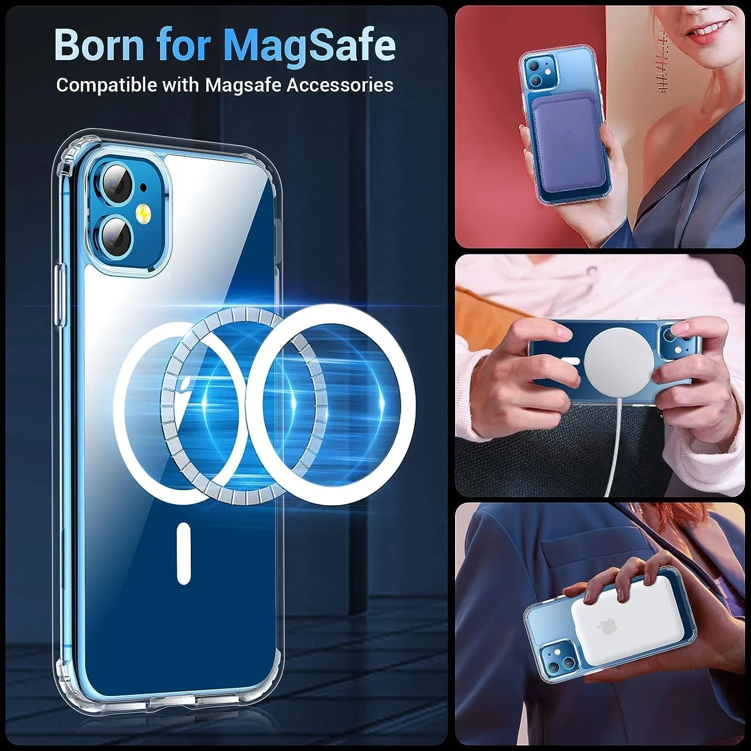 for iPhone 11 Case [Compatible with MagSafe] Clear Non-Yellowing Slim Shockproof Anti-Fingerprint Anti-Scratch Protective Cover for 6.1'' Clear