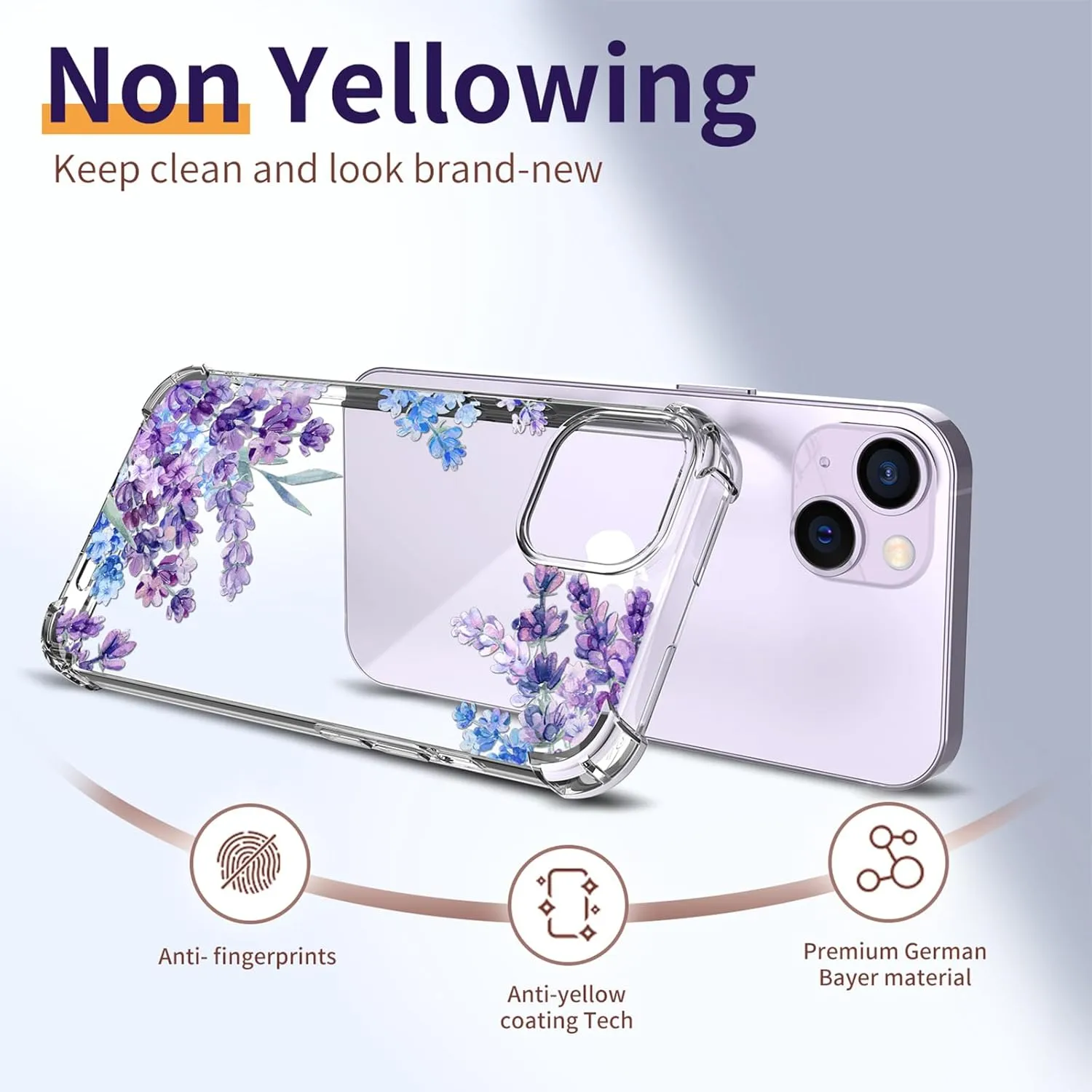 for iPhone 14 Case,[3 in 1] with Screen Protector & Camera Lens Protector, Flower Pattern Design,Clear Soft Shockproof Slim Floral Phone Cover for Women Girls 2022 6.1"(Lavender/Purple)