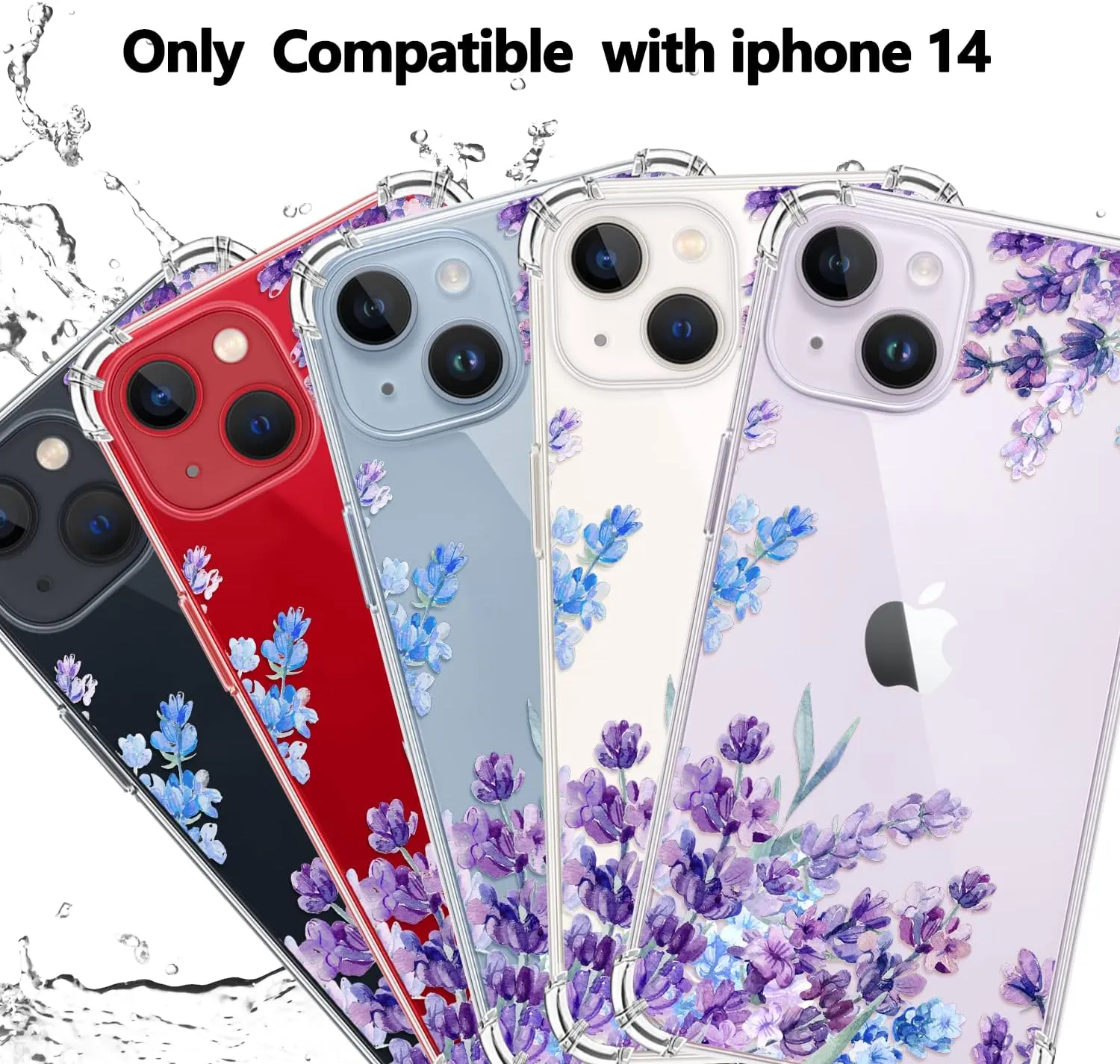 for iPhone 14 Case,[3 in 1] with Screen Protector & Camera Lens Protector, Flower Pattern Design,Clear Soft Shockproof Slim Floral Phone Cover for Women Girls 2022 6.1"(Lavender/Purple)