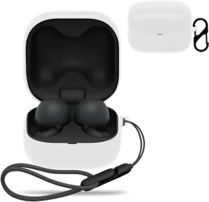 for Sony LinkBuds Fit Truly Wireless Noise Canceling Earbud Headphones Case Cover,Wireless Earphone Protective Case (with Carabiner   Lanyard) Protective Cover for LinkBuds Fit WFLS910NW.UC(White)