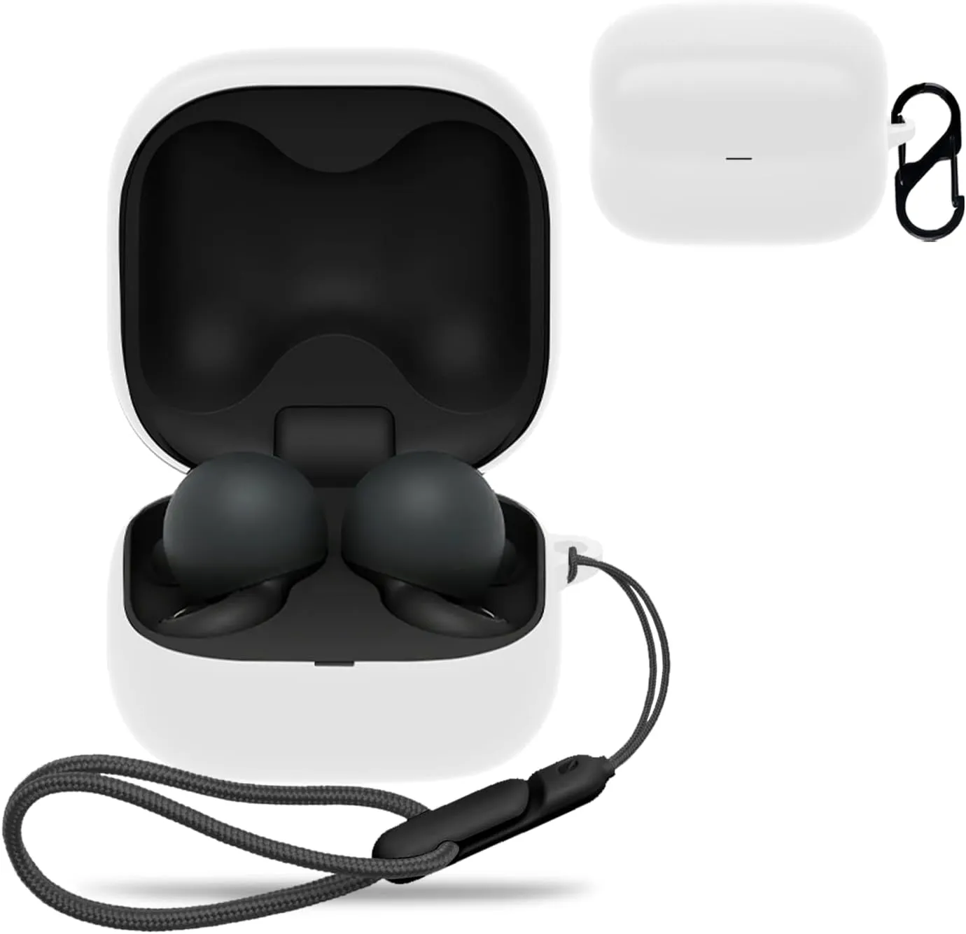 for Sony LinkBuds Fit Truly Wireless Noise Canceling Earbud Headphones Case Cover,Wireless Earphone Protective Case (with Carabiner   Lanyard) Protective Cover for LinkBuds Fit WFLS910NW.UC(White)
