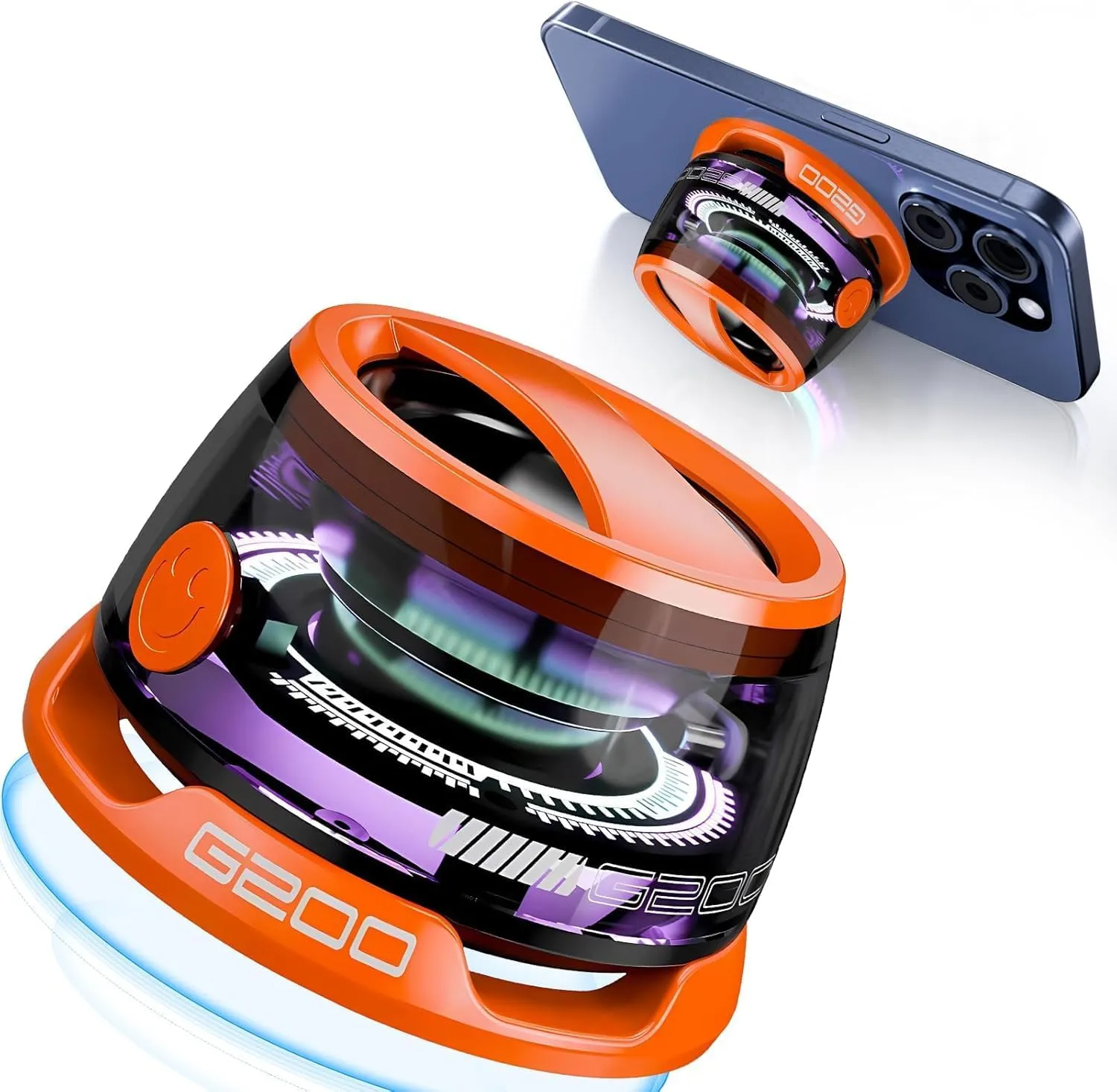 G200 Magnetic Bluetooth Speaker with RGB Lights & Phone Stand | IPA Waterproof, Pairing, 3D Surround Sound | Portable Wireless Speaker for Shower, Outdoor, Bike, Car | Durable Metal/Plastic (Orange)
