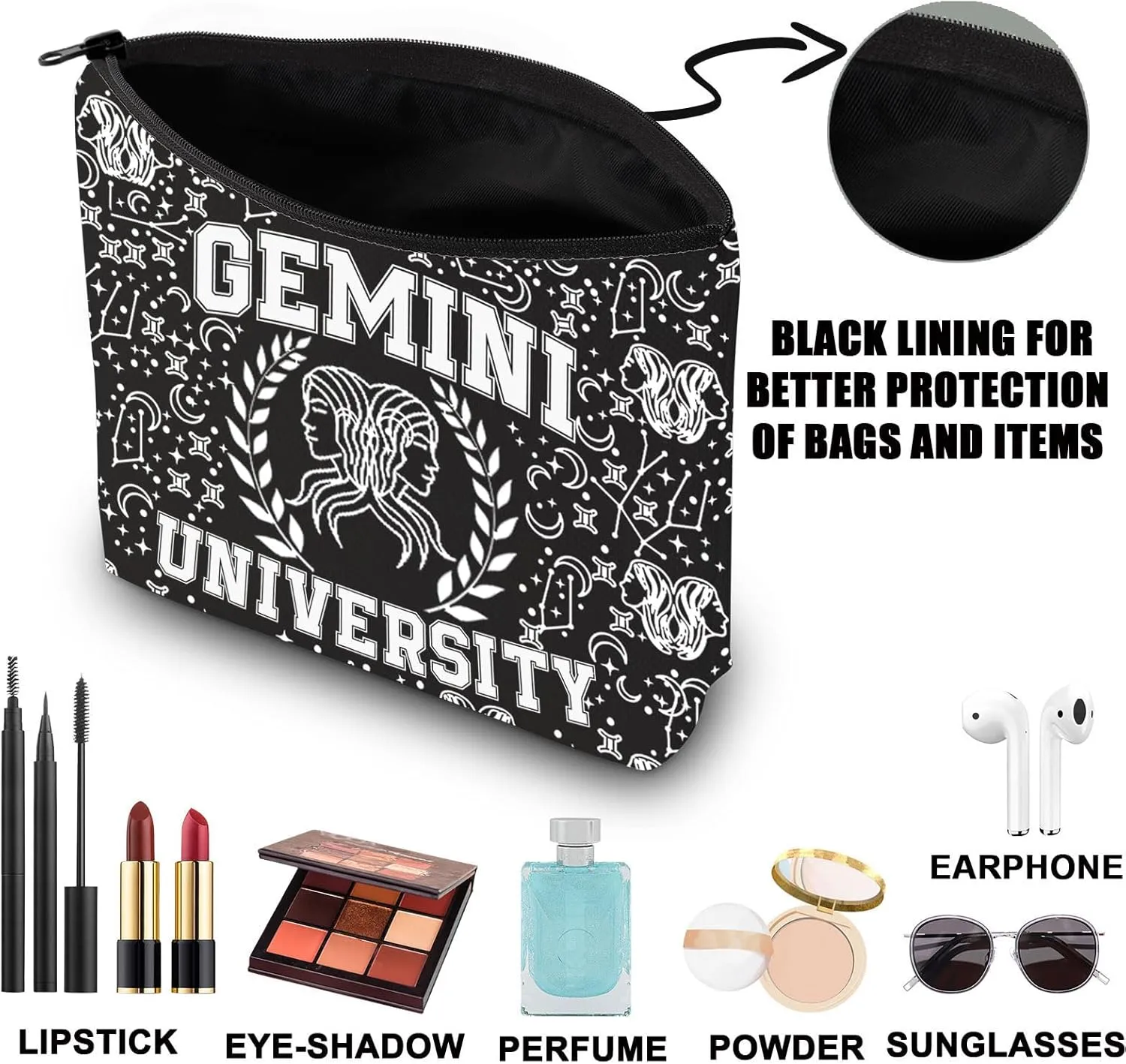 G2TUP Zodiac University Gemini Makeup Bag Horoscope Zodiac Gemini Gifts 12 Constellation Gifts Gemini Merchandise Astrology Zipper Bag (Gemini)