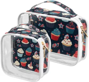 GAIGEO Independence Day Theme 2 Pack Travel Transparent Bag, Clear Plastic Makeup Bag Travel, Clear Make up Bags for Traveling