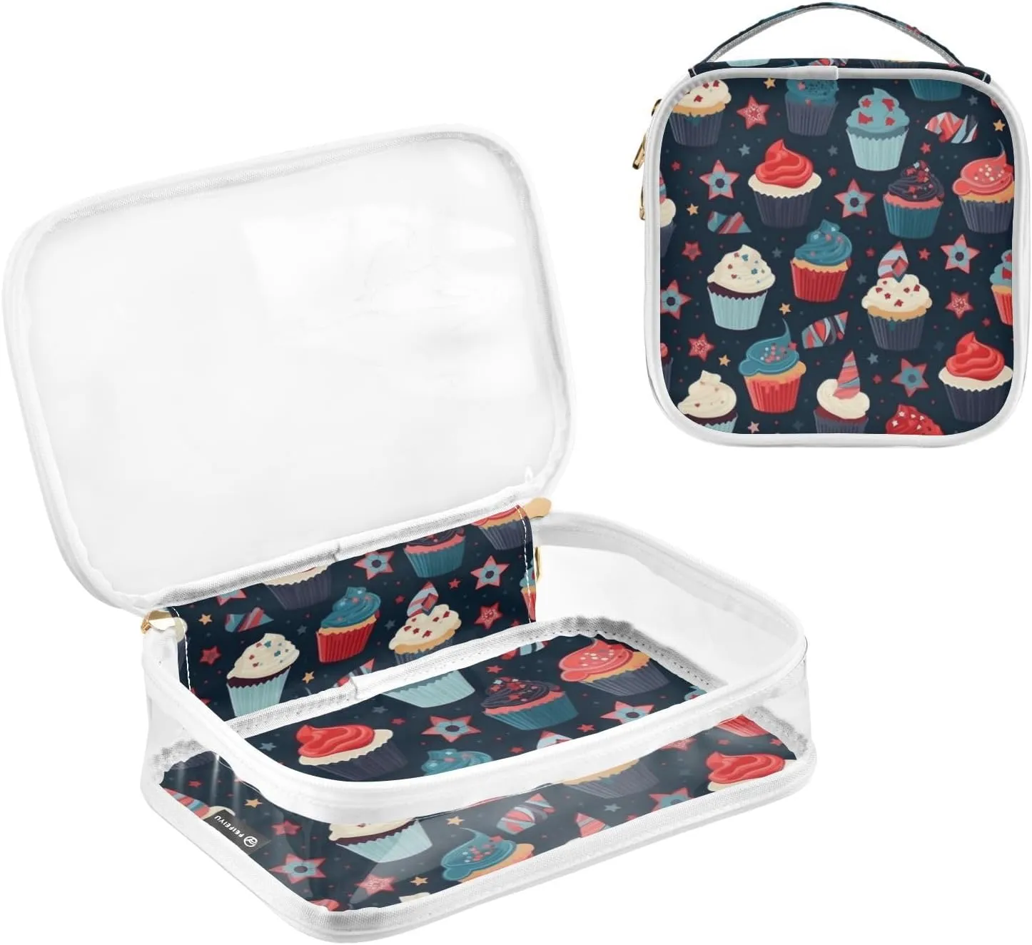GAIGEO Independence Day Theme 2 Pack Travel Transparent Bag, Clear Plastic Makeup Bag Travel, Clear Make up Bags for Traveling