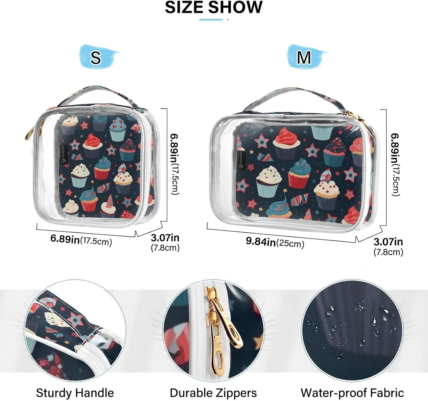 GAIGEO Independence Day Theme 2 Pack Travel Transparent Bag, Clear Plastic Makeup Bag Travel, Clear Make up Bags for Traveling