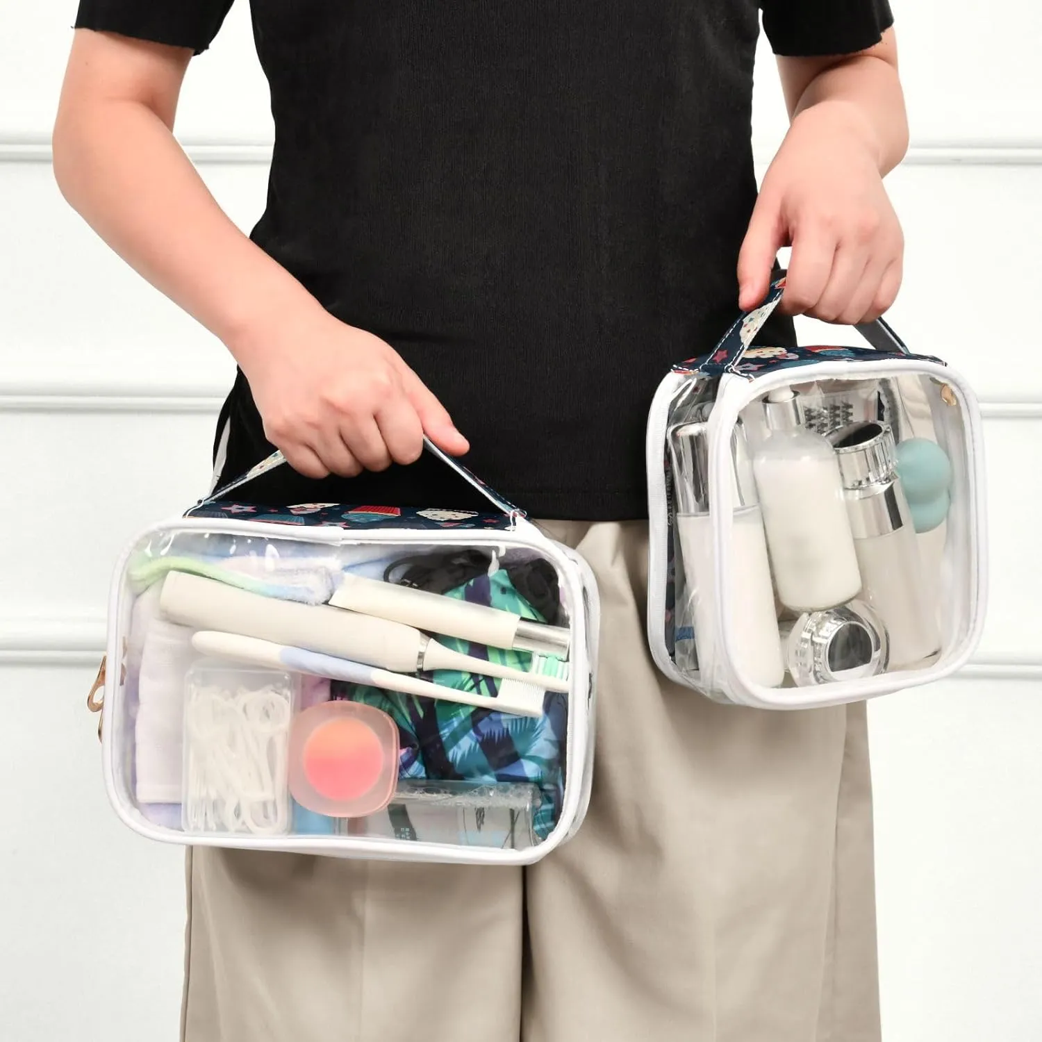 GAIGEO Independence Day Theme 2 Pack Travel Transparent Bag, Clear Plastic Makeup Bag Travel, Clear Make up Bags for Traveling