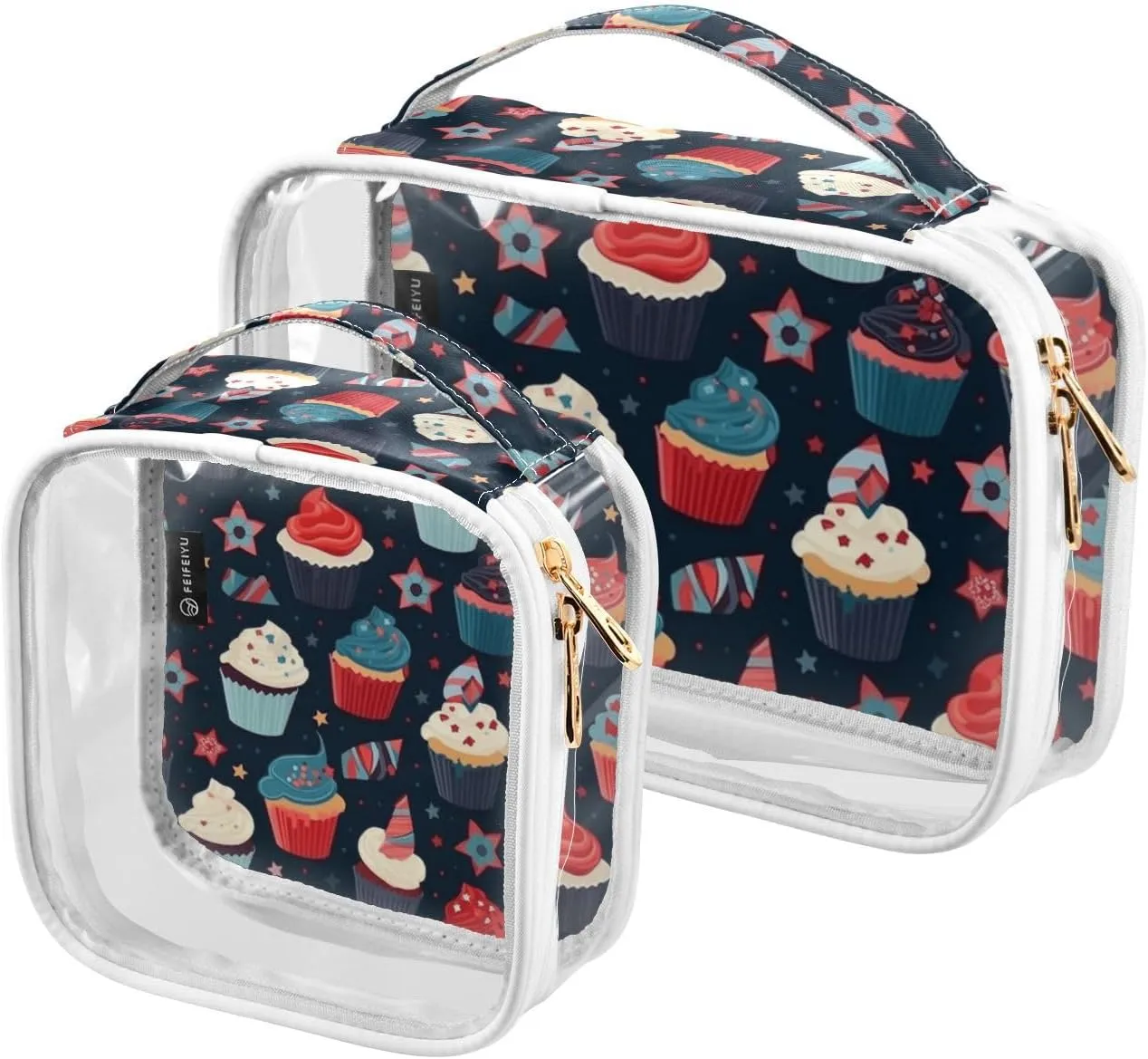 GAIGEO Independence Day Theme 2 Pack Travel Transparent Bag, Clear Plastic Makeup Bag Travel, Clear Make up Bags for Traveling