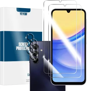 Galaxy A15 HD Clear Tempered Glass Screen Protector   Camera Lens Protectors, [2 2 Pack] [3D Glass] [Anti-Glare] [Bubble-Free] Screen Protector Glass For Samsung Galaxy A15 5G/4G