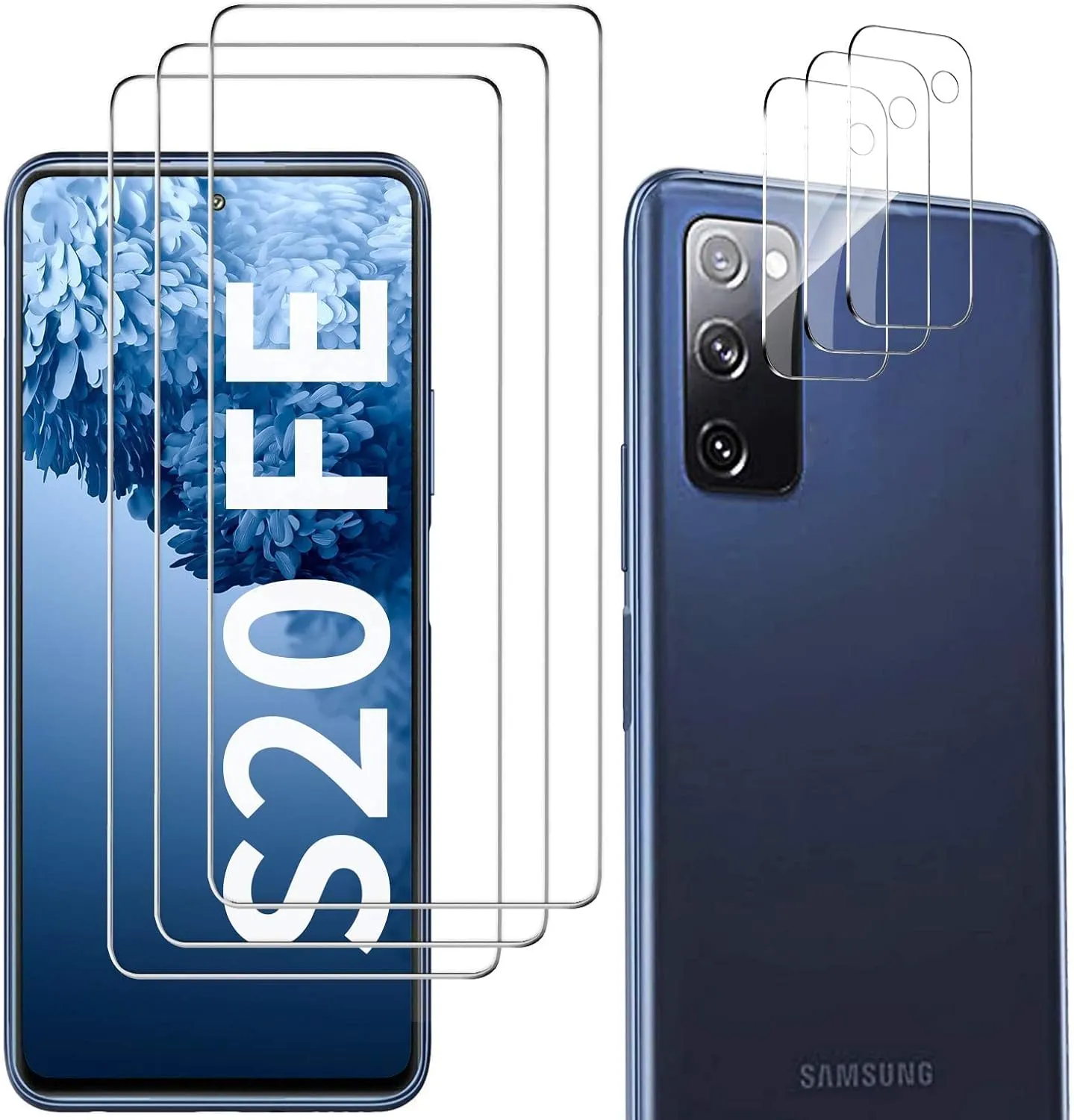 Galaxy S20 FE Screen Protector and Camera Protector, [3 Screen Protectors 3 Camera Protectors][Support Fingerprint] Tempered Glass Screen Protector for Samsung Galaxy S20 FE 5G/4G