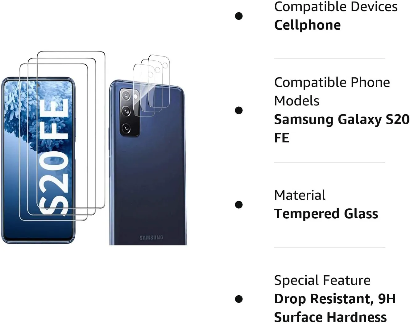 Galaxy S20 FE Screen Protector and Camera Protector, [3 Screen Protectors 3 Camera Protectors][Support Fingerprint] Tempered Glass Screen Protector for Samsung Galaxy S20 FE 5G/4G