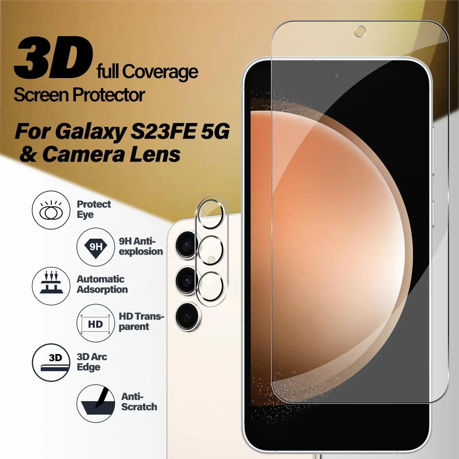 Galaxy S23 FE Tempered Glass Screen Protector   Camera Lens Protector [ 2   2 Pack ][Fingerprint Unlock] [Anti-Scratch] [Case Friendly] Clear HD Protective Film for Samsung Galaxy S23 FE 5G