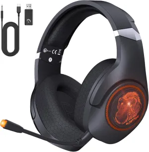 Gaming Headset Wireless, 2.4GHz Gaming Headphones Wireless with Noise Canceling Microphone for PS5, PS4, Fortnite & FPS Gamers, 40-Hr Battery Gamer Headphones for PC, Orange Chimpanzees