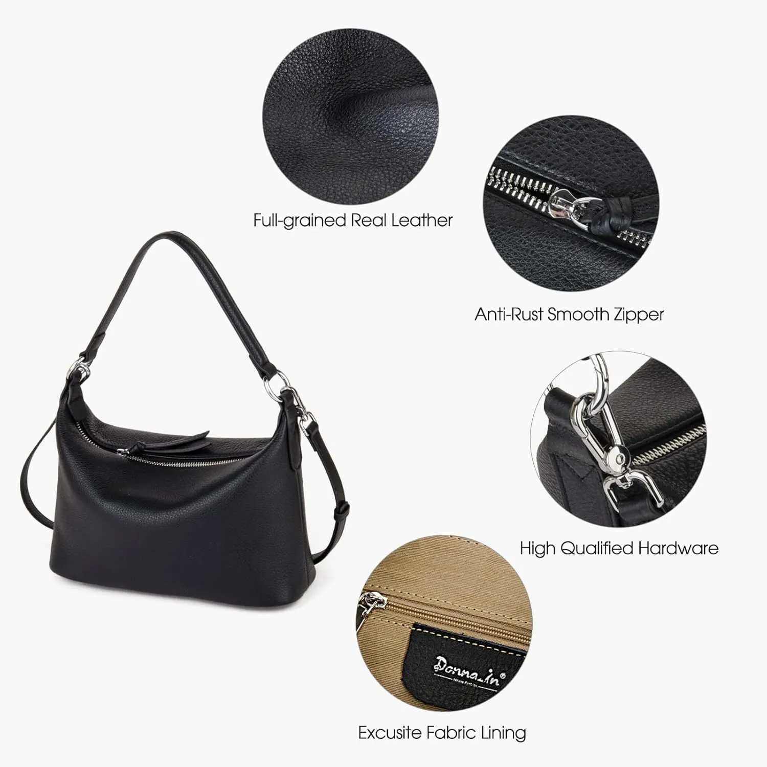 Genuine Leather Hobo Bag for Women, Small Shoulder Bags and Hobo Crossbody Bags for Women with Adjustable Strap