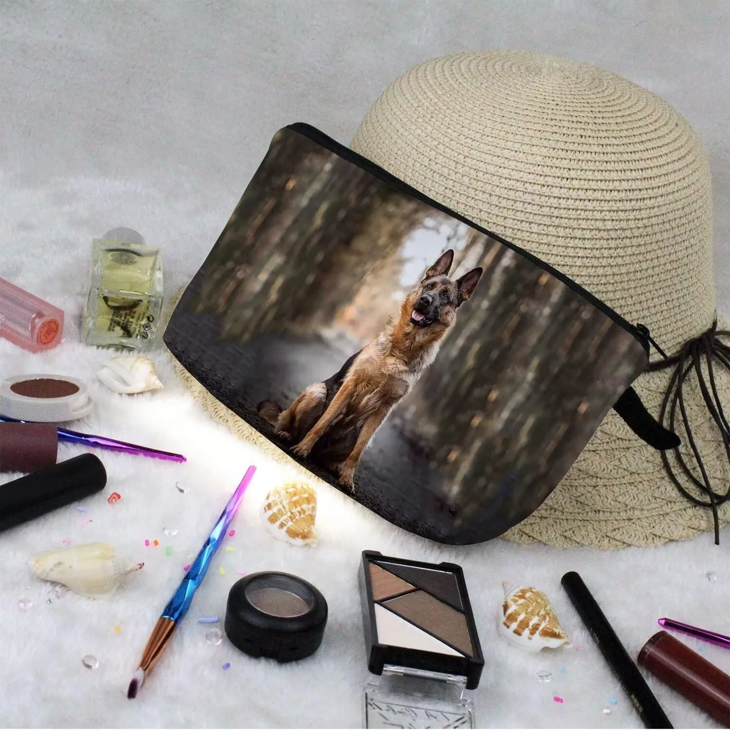 German Shepherd Makeup Bag Cute Small Organizer Zipper Pouch German Shepherd Dog Cosmetic Bag Birthday Present for German Shepherd Lovers Dog Mom Women