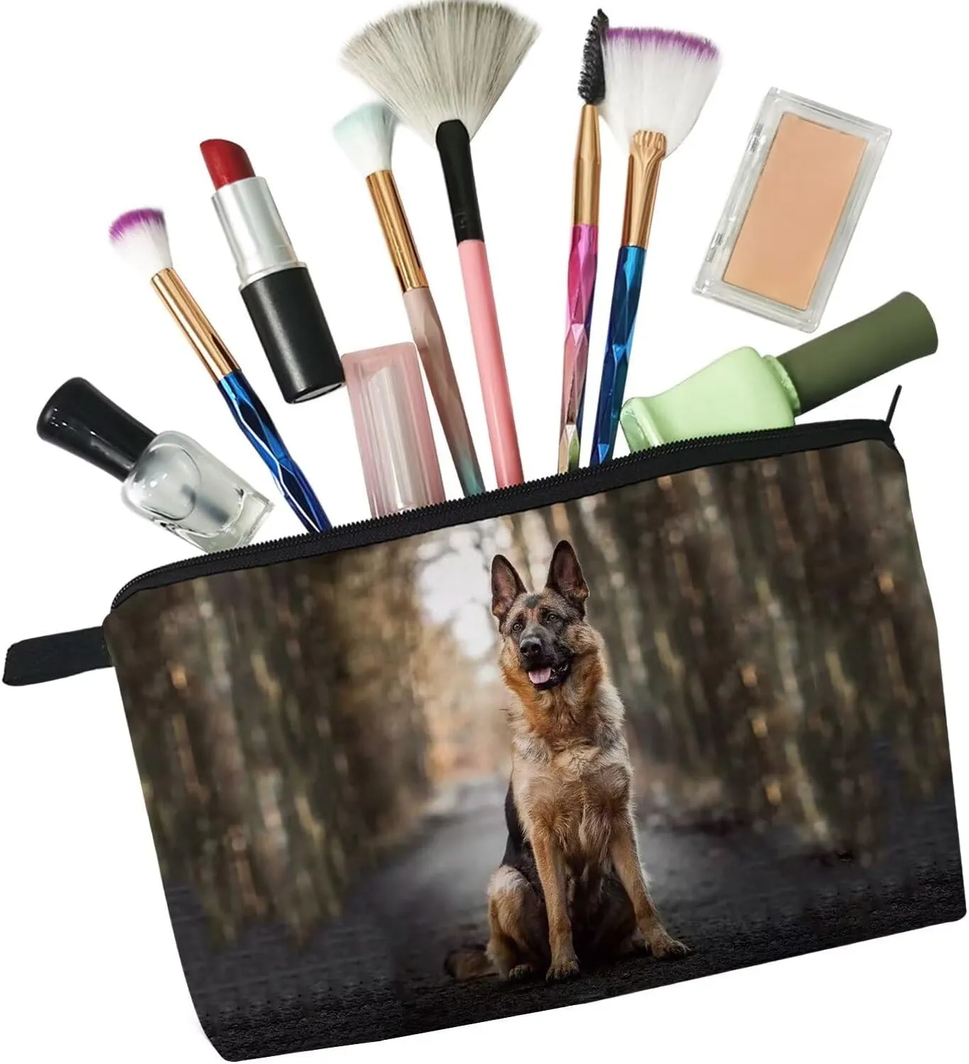 German Shepherd Makeup Bag Cute Small Organizer Zipper Pouch German Shepherd Dog Cosmetic Bag Birthday Present for German Shepherd Lovers Dog Mom Women