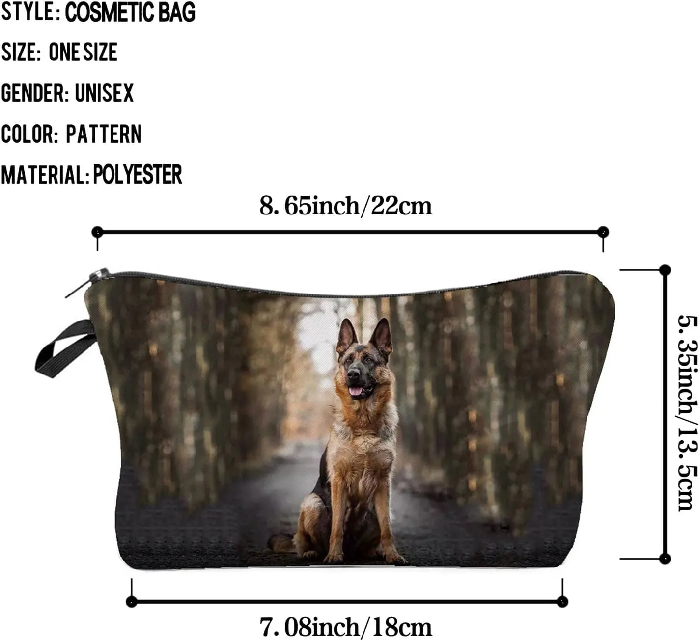 German Shepherd Makeup Bag Cute Small Organizer Zipper Pouch German Shepherd Dog Cosmetic Bag Birthday Present for German Shepherd Lovers Dog Mom Women