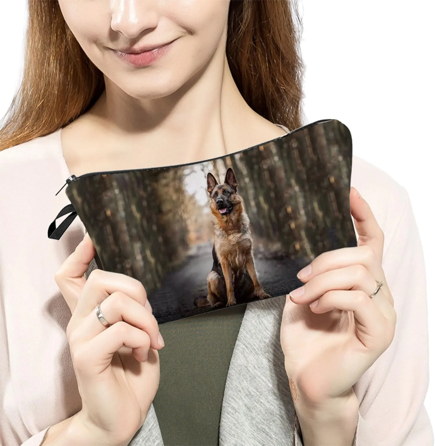 German Shepherd Makeup Bag Cute Small Organizer Zipper Pouch German Shepherd Dog Cosmetic Bag Birthday Present for German Shepherd Lovers Dog Mom Women