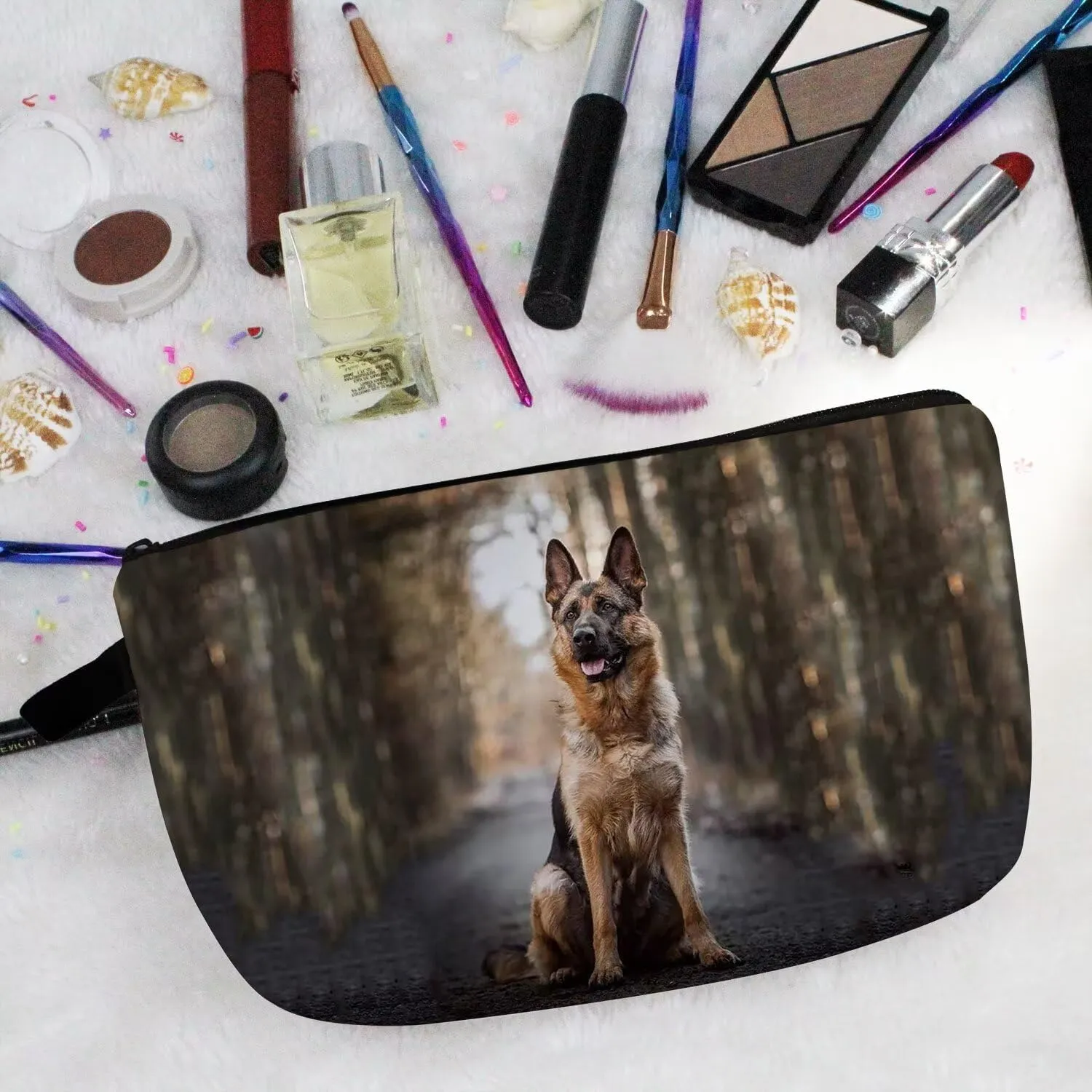 German Shepherd Makeup Bag Cute Small Organizer Zipper Pouch German Shepherd Dog Cosmetic Bag Birthday Present for German Shepherd Lovers Dog Mom Women