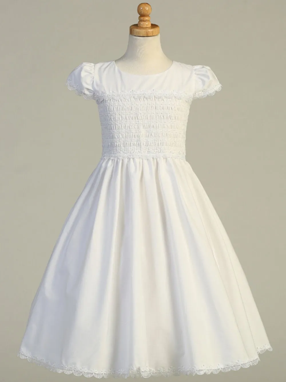 Girls White First Communion Dress w/ Smocked cotton bodice (178)