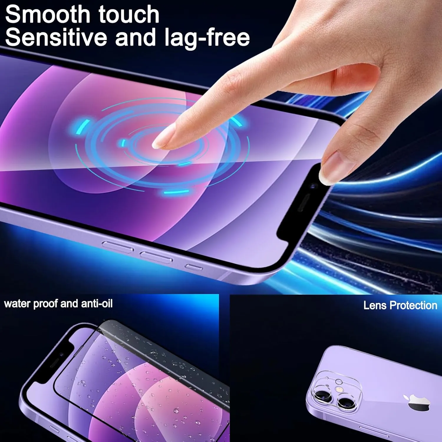 Glass Screen Protector for iPhone 12 6.1 inch[2 Pack][Easy Installation],with 2 Camera Lens Protectors,HD Clear Full Screen Tempered Glass,Case Friendly