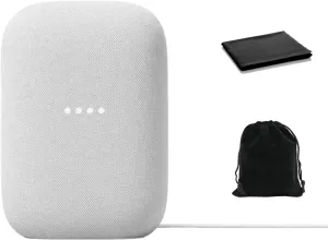 Google Audio Bluetooth Speaker - Wireless Music Streaming, Powerful Sound, Assistant Built-in, Wi-Fi and Bluetooth Connectivity, Smart Home Control, Stereo Pairing, Includes Pouch and Cloth
