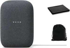 Google Audio Bluetooth Speaker - Wireless Music Streaming, Powerful Sound, Assistant Built-in, Wi-Fi and Bluetooth Connectivity, Smart Home Control, Stereo Pairing, Includes Pouch and Cloth