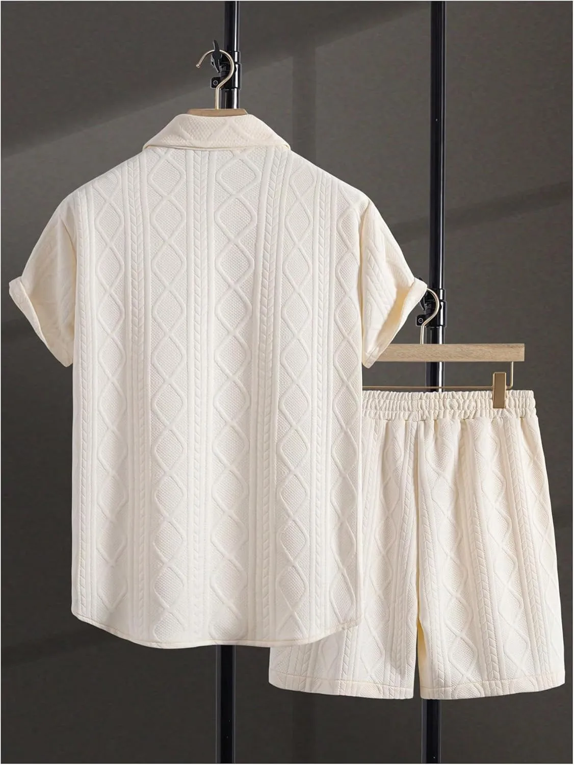 GORGLITTER Men's 2 Piece Outfits Waffle Knit Button Down Shirt Top and Shorts Set