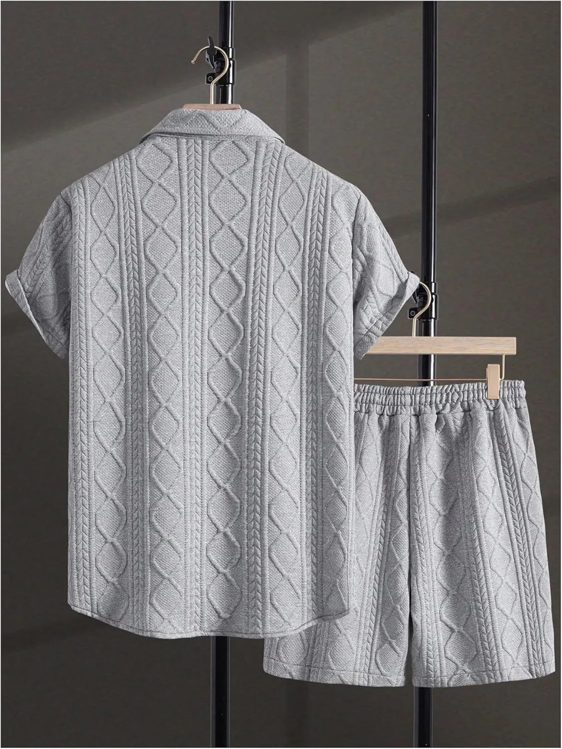 GORGLITTER Men's 2 Piece Outfits Waffle Knit Button Down Shirt Top and Shorts Set