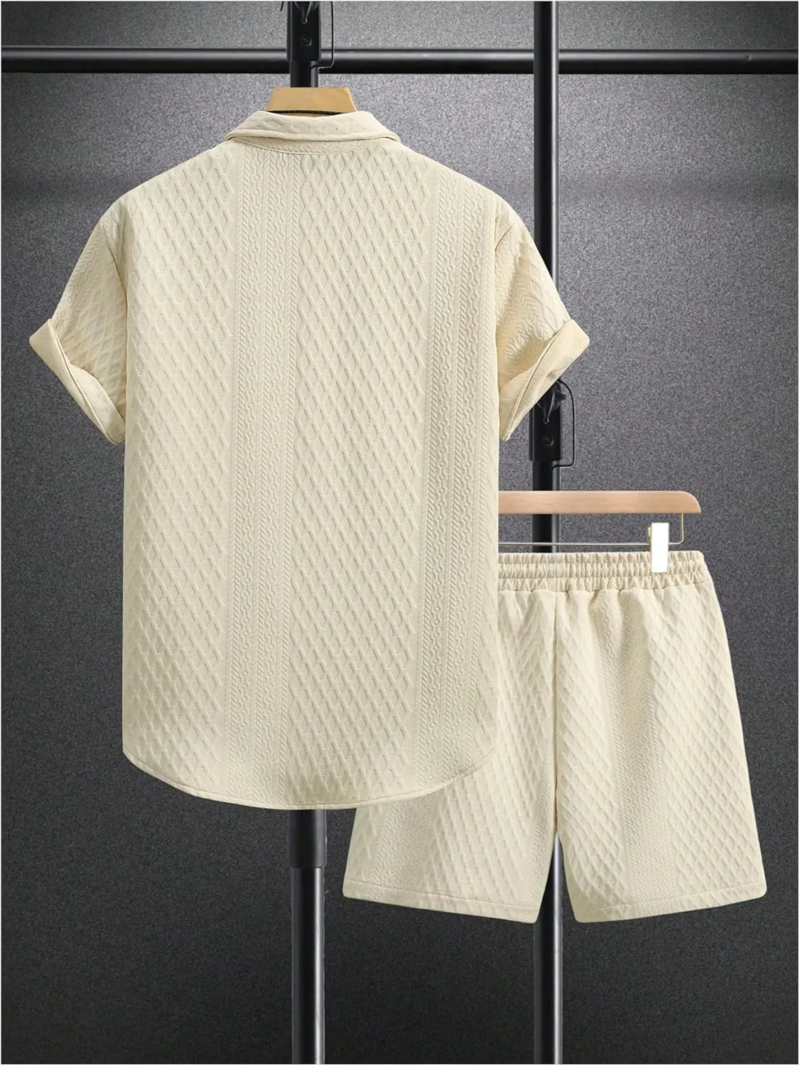 GORGLITTER Men's 2 Piece Outfits Waffle Knit Button Down Shirt Top and Shorts Set