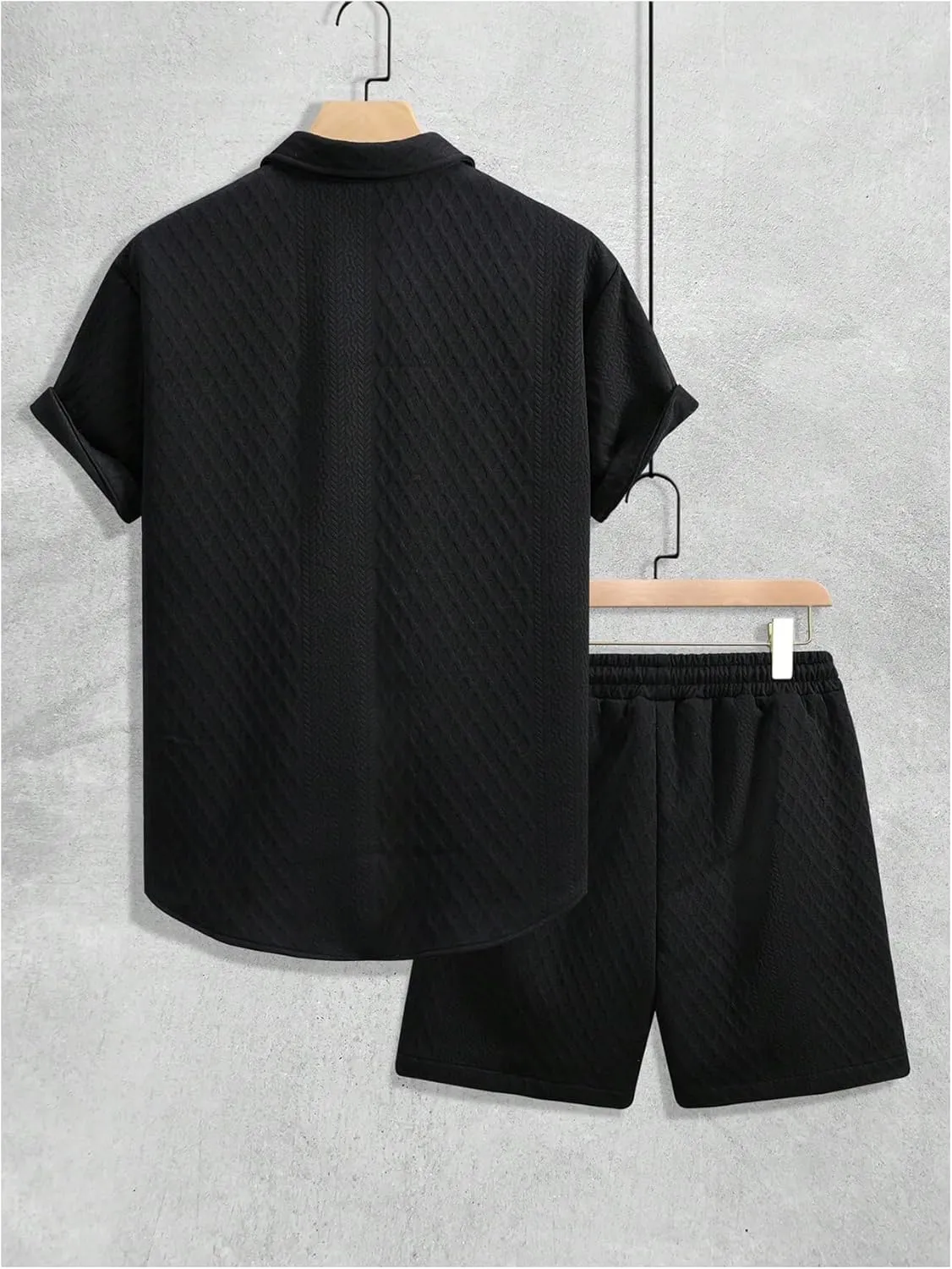 GORGLITTER Men's 2 Piece Outfits Waffle Knit Button Down Shirt Top and Shorts Set