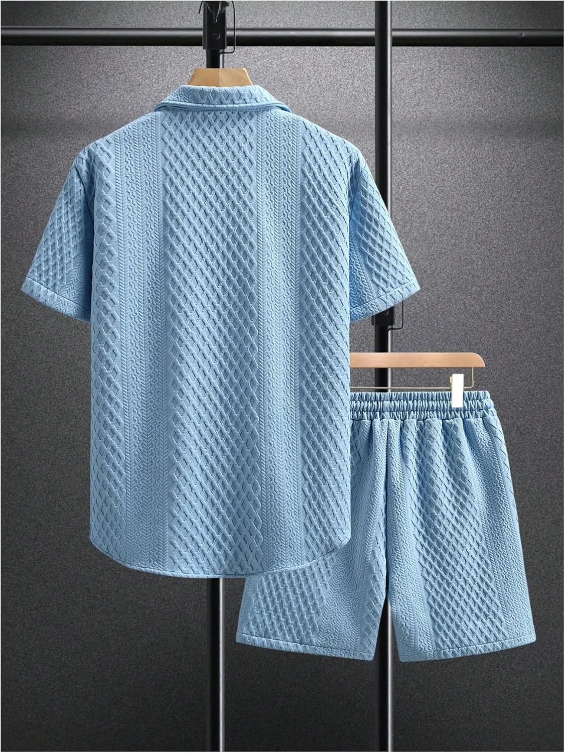 GORGLITTER Men's 2 Piece Outfits Waffle Knit Button Down Shirt Top and Shorts Set