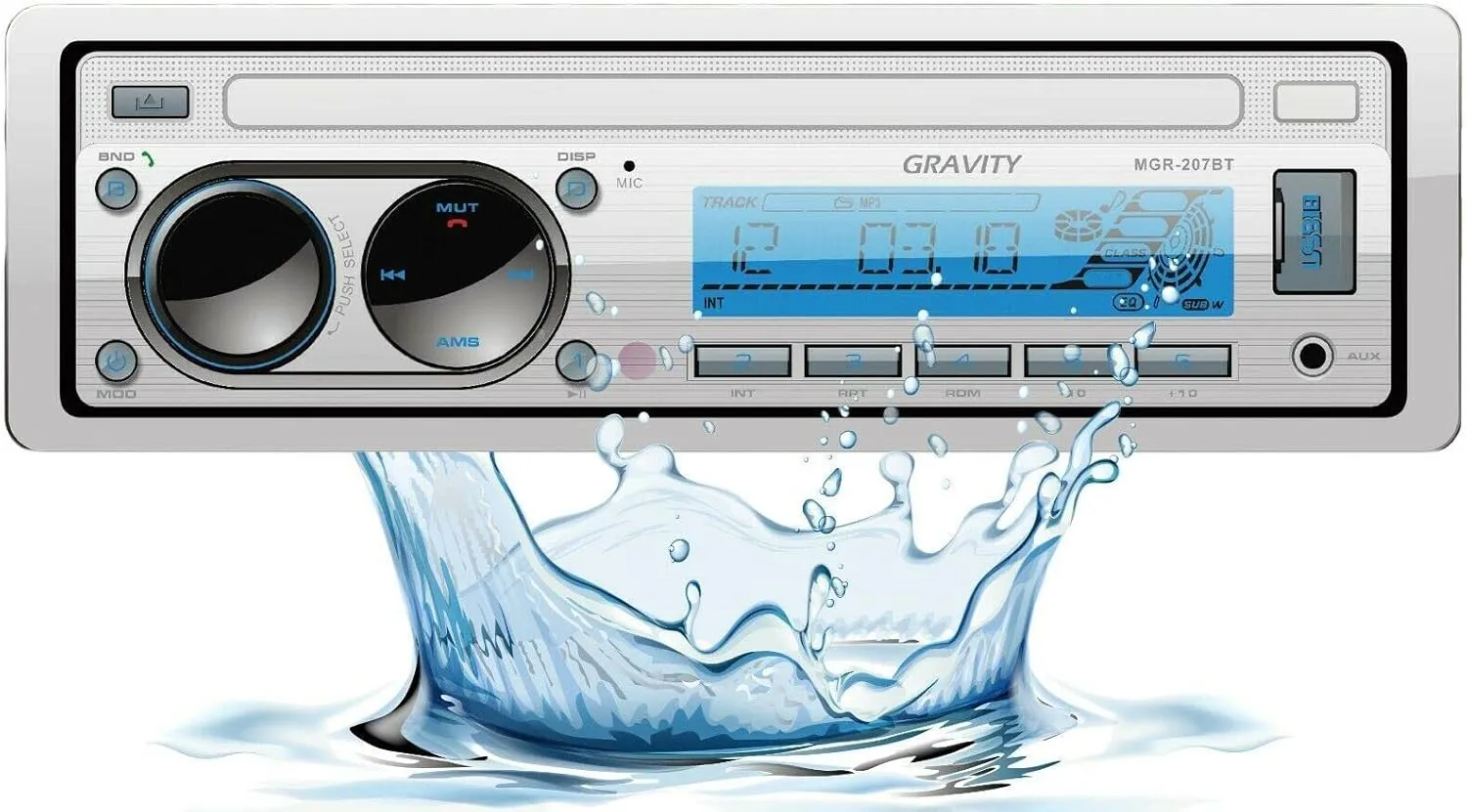 Gravity MGR-207BT 200W A2DP True Marine Stereo AM FM Radio Media Player Receiver with Bluetooth for Boat, ATV, RV, Car, Motorcycle