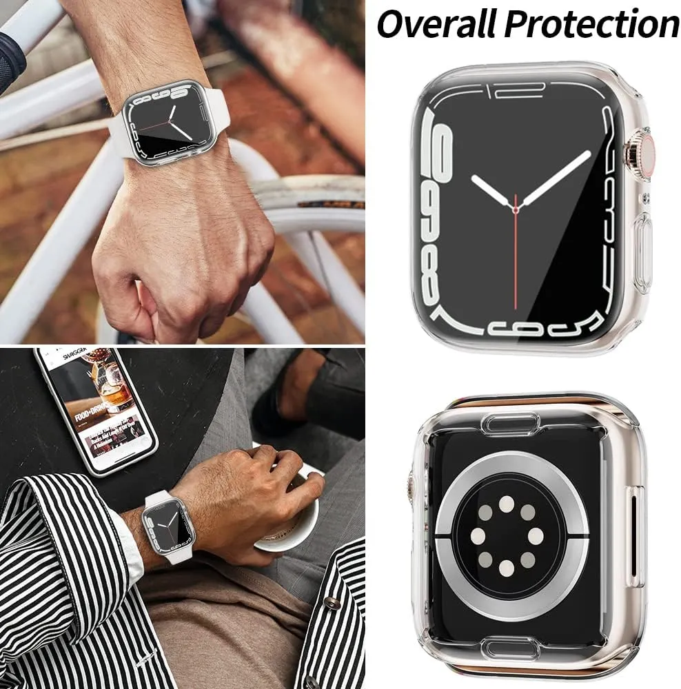 HANKN 2 Pack Clear Screen Protector for Apple Watch Series 9 8 7 45mm Case, Soft TPU Full Coverage Front Protective Shockproof iWatch Bumper Cover (Clear Clear, 45mm)