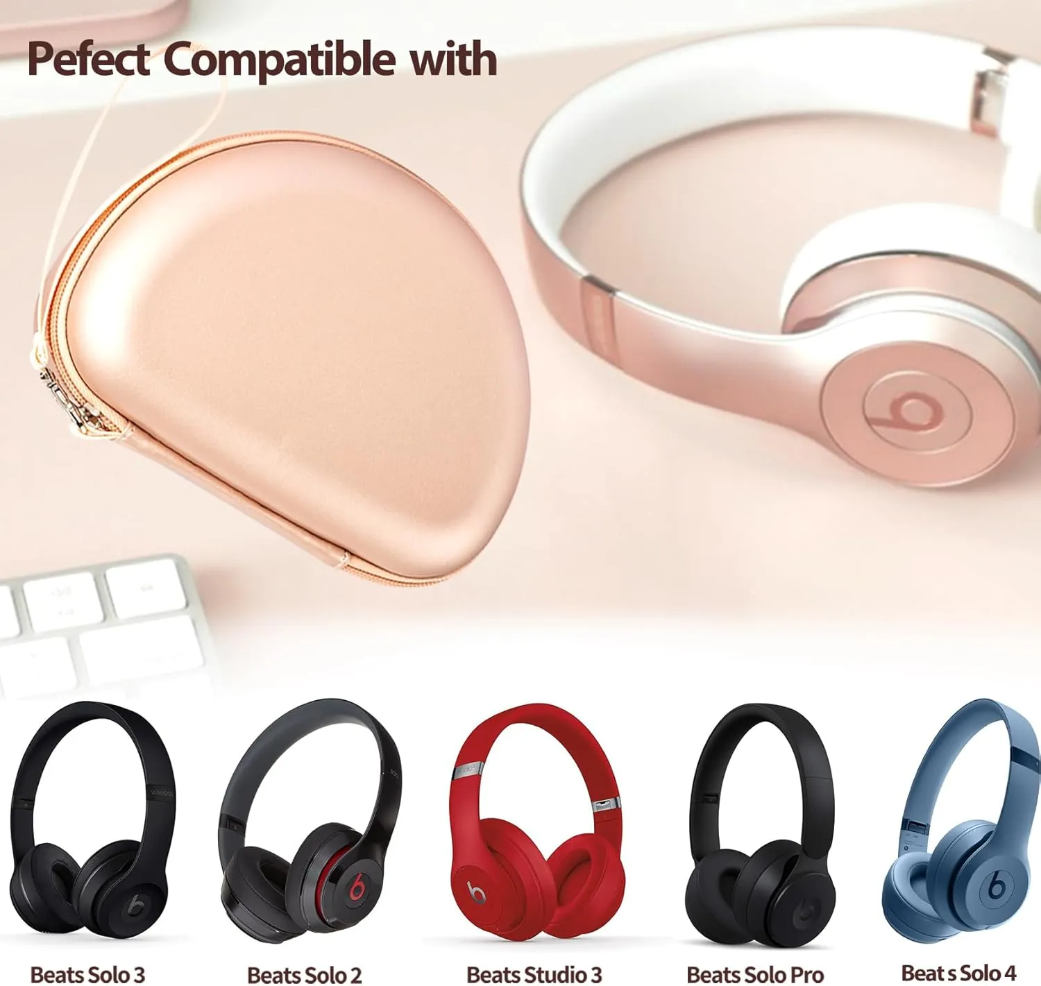 Hard Shell Travel Case Compatible with Beats Studio Pro/Studio3/Solo 3 2 Bluetooth On-Ear Headphones (Gold 2)