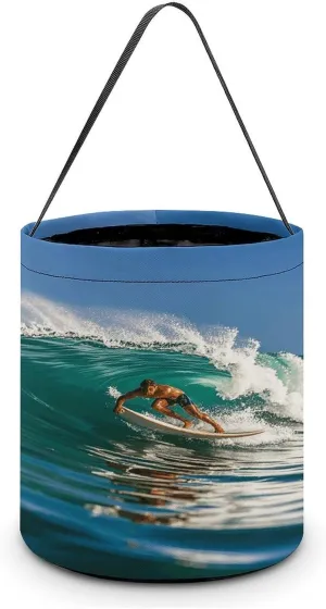 Hawaiian Surfer on Wavy Halloween Tote Candy Bag Candy Basket Candy Bucket Gift Bag for Halloween Party