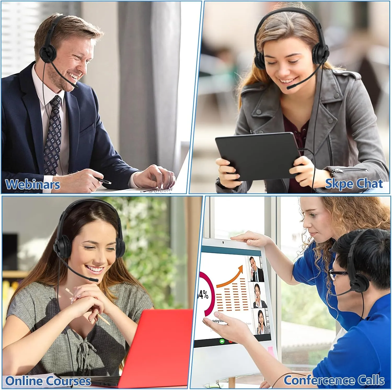 Headsets with Microphone 5 Pack Bulk- Noise Canceling Computer Headphones for School, Office, Meetings, Chat, 3.5mm Wired PC Headphones with Rotating Mic Works for Laptop