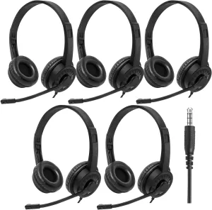 Headsets with Microphone 5 Pack Bulk- Noise Canceling Computer Headphones for School, Office, Meetings, Chat, 3.5mm Wired PC Headphones with Rotating Mic Works for Laptop