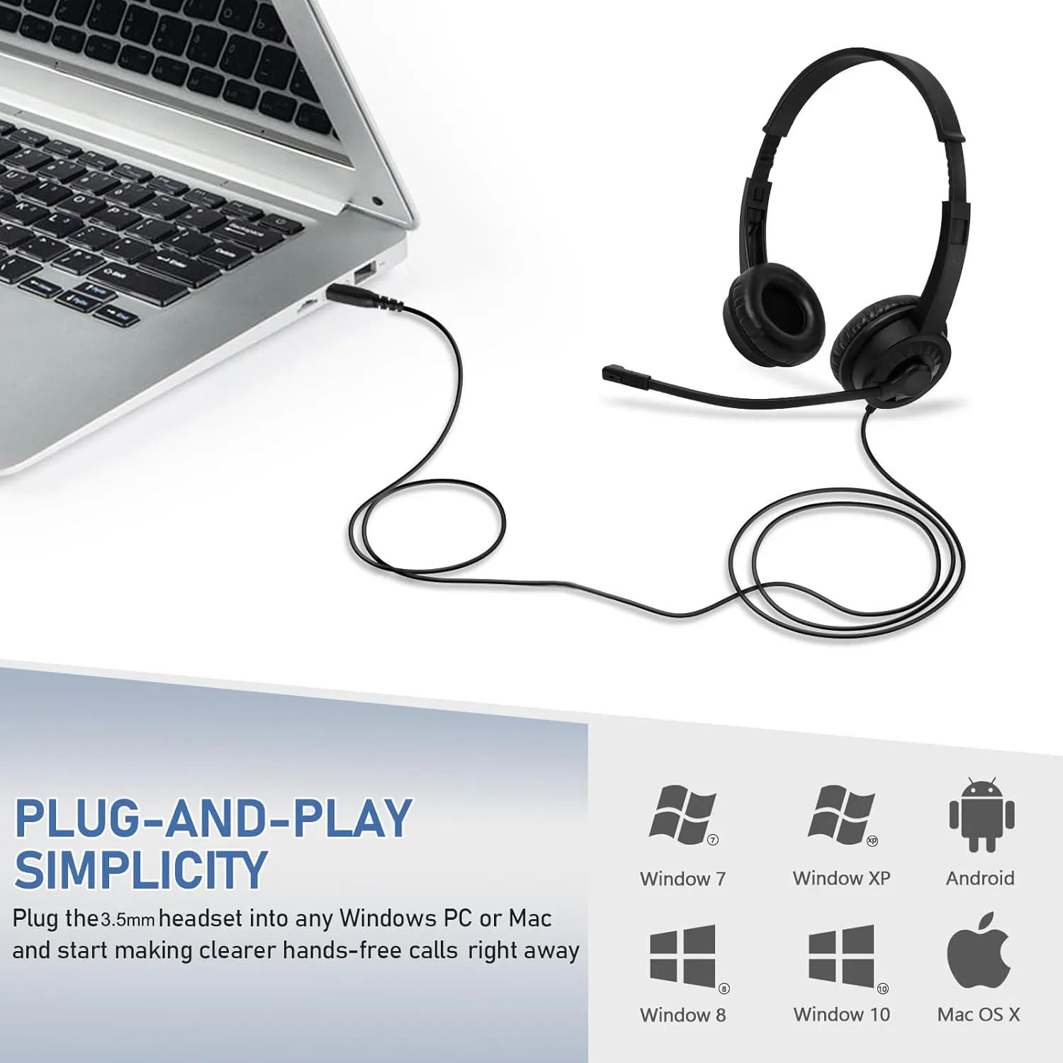 Headsets with Microphone 5 Pack Bulk- Noise Canceling Computer Headphones for School, Office, Meetings, Chat, 3.5mm Wired PC Headphones with Rotating Mic Works for Laptop